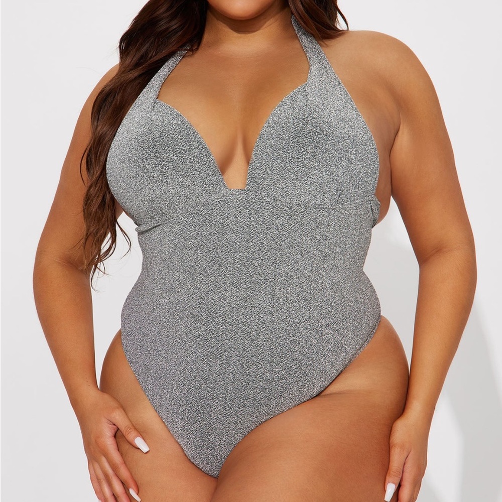 NWT Fashion Nova We Mermaid for Each Other Metallic Silver Swimsuit